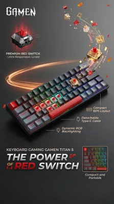 Gamen Mechanical Gaming Keyboard Titan 5 Red Switch Black