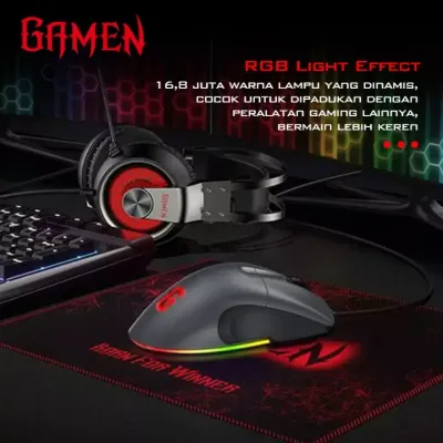GAMEN GM810 Braided Wire RGB Macro Define Gaming Mouse 12000DPI