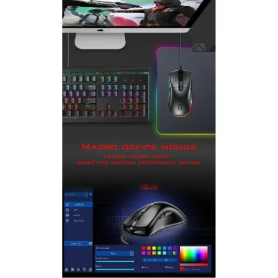 GAMEN GM810 Braided Wire RGB Macro Define Gaming Mouse 12000DPI