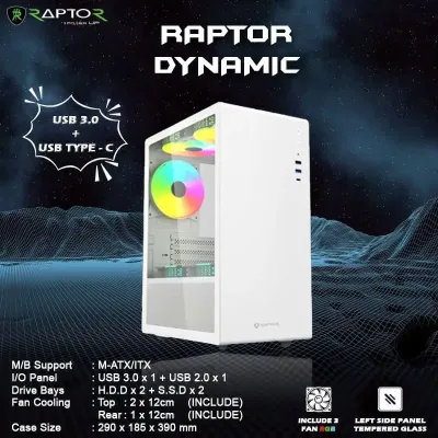 Casing RAPTOR DYNAMIC Type-C Port Include 3u Fan - White