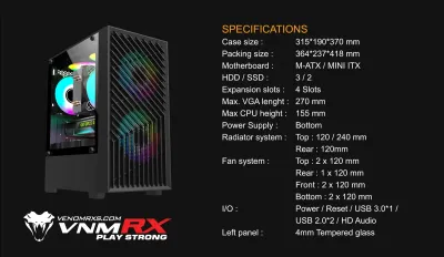 VenomRX Casing PC Hyperion M-ATX With 2x120mm Fixed RGB Fan