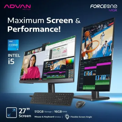 Advan Force One Max AIO All In One PC Desktop i5 1240P 16GB 512GB 27" FHD Windows 11 - 16/512GB NVMe