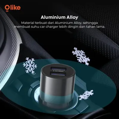 Olike R1C Car Charger 5V 2.4A DUAL USB Output Charger Mobil Kabel usb Type C