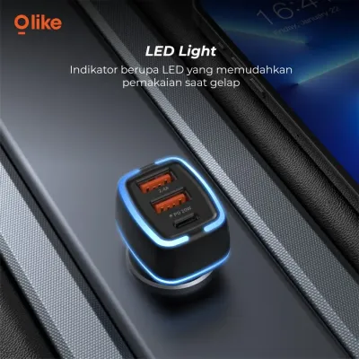 Olike R3 Car Charger Dual USB Type C Fast Charging PD 20W LED Light